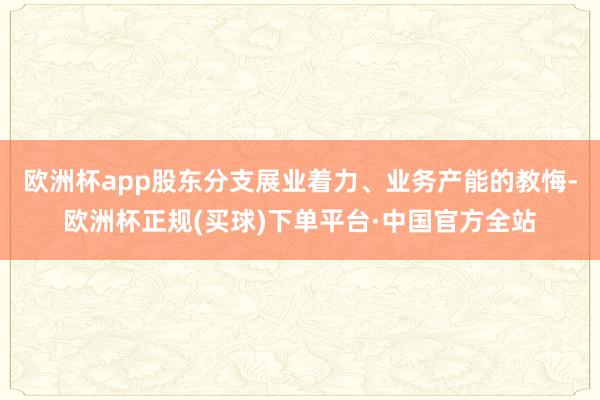 欧洲杯app股东分支展业着力、业务产能的教悔-欧洲杯正规(买球)下单平台·中国官方全站