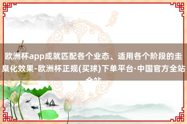 欧洲杯app成就匹配各个业态、适用各个阶段的圭臬化效果-欧洲杯正规(买球)下单平台·中国官方全站