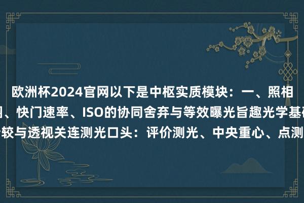 欧洲杯2024官网以下是中枢实质模块：一、照相基础表面曝光三角：光圈、快门速率、ISO的协同舍弃与等效曝光旨趣光学基础：焦距、视角、景深计较与透视关连测光口头：评价测光、中央重心、点测光的哄骗场景颜色科学：色温、白均衡校准、颜色空间（sRGB/Adobe RGB）构图限定：三分法、黄金分割、指令线、负空间的进阶哄骗二、器材手艺领路相机系统：传感器尺寸（全画幅/APS-C/M43）与画质有关性张开剩